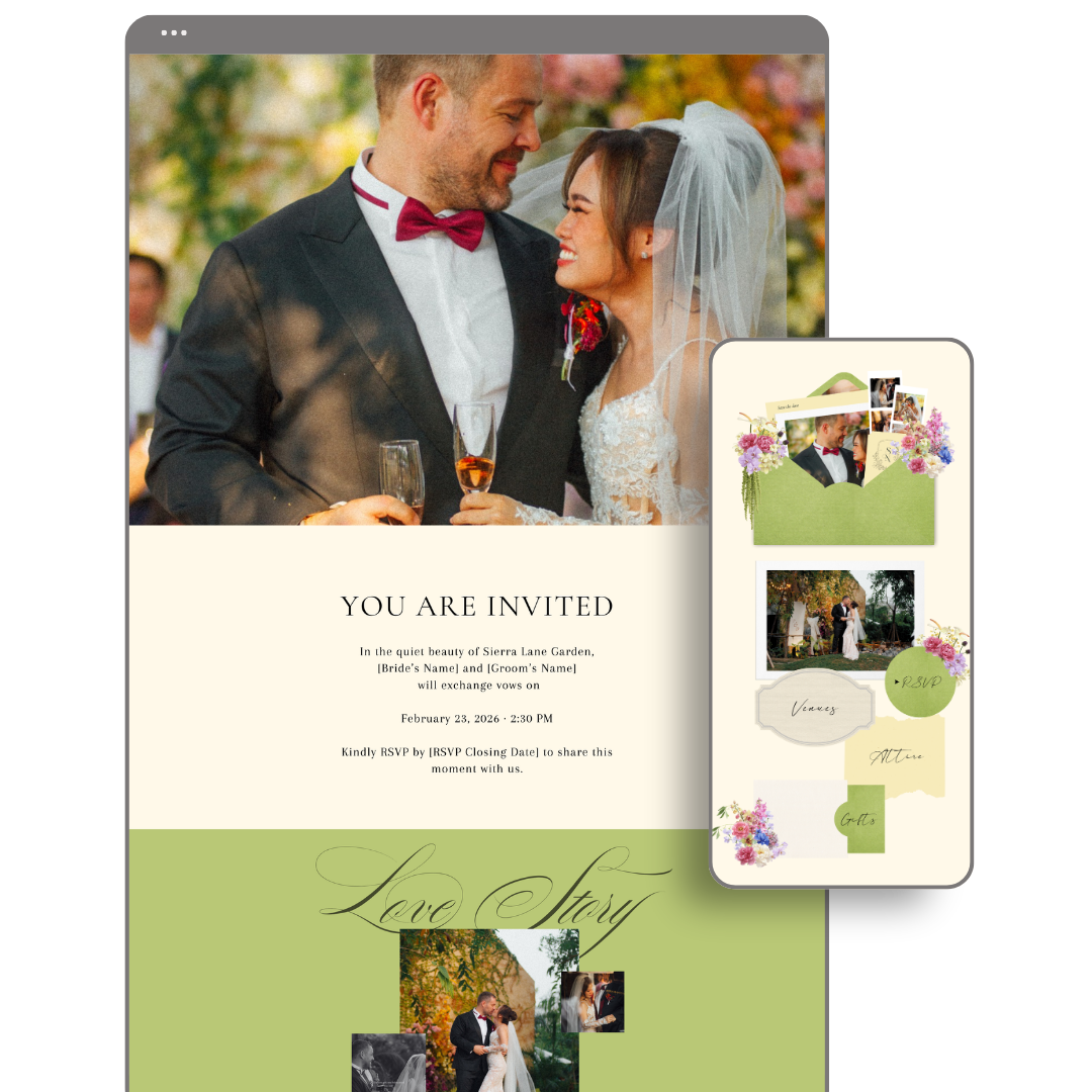 Bouquet 15 (Whimsical-Colorful) Wedding Website