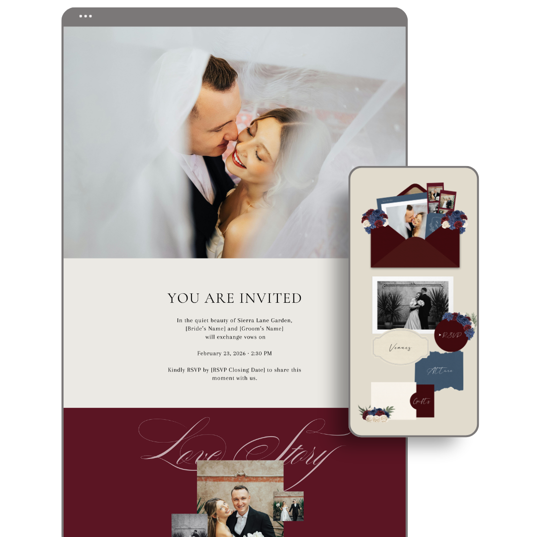 Bouquet 16 (Burgundy & Blue) Wedding Website
