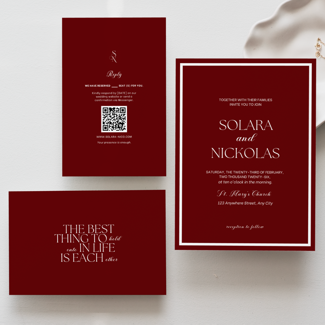 This Love Burgundy Printable Wedding Invitation