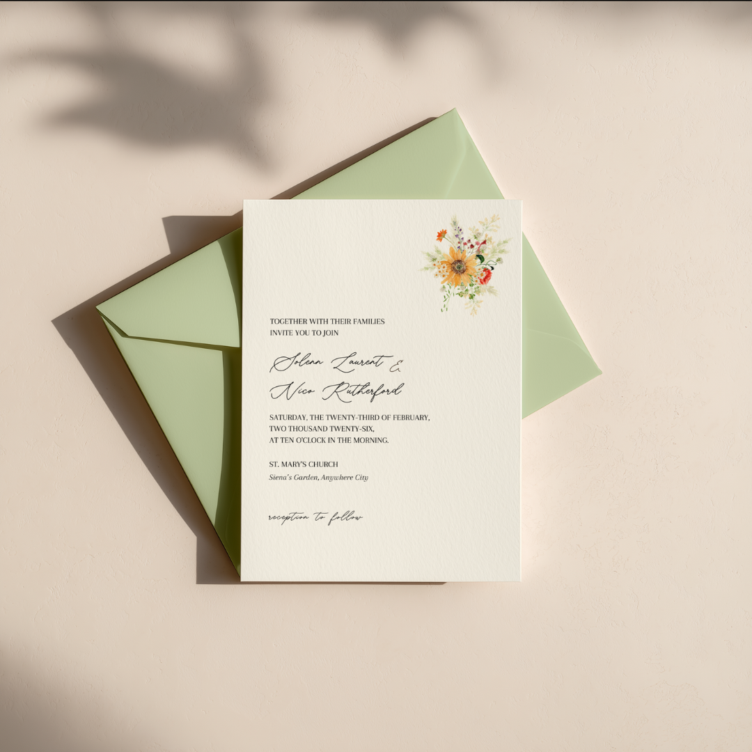 Sunny Garden Printable Wedding Invitation (Spring)